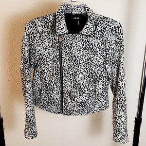 DKNY Jacket Womens Small Moto Black and White Full Zip, Pockets